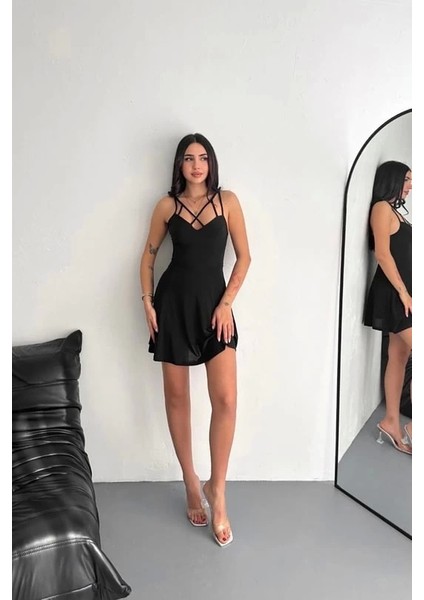 Ince Çift Askılı Mini Elbise
