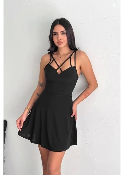 Ince Çift Askılı Mini Elbise
