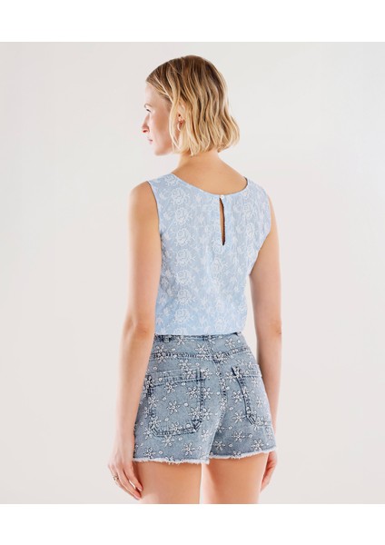 Nakış Detaylı Denim Şort