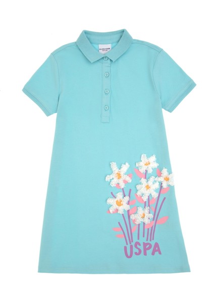 Baskılı Açık Mavi Kız Çocuk Diz Üstü Elbise Veran