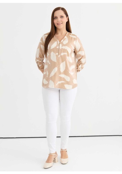 V Yaka Emprime Bej Kadın Bluz 25YSL8131