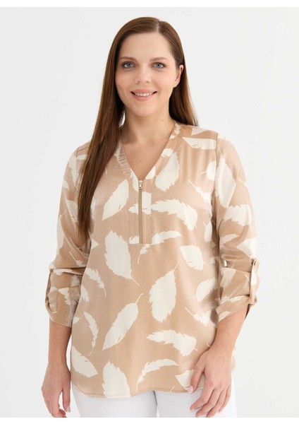 V Yaka Emprime Bej Kadın Bluz 25YSL8131 modelleri