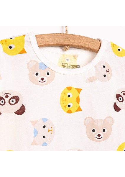 Erkek Bebek Pijama Takımı Hayvan Desenli Bisiklet Yaka Reçme Paça Kısa Kol Beyaz 6 Ay modelleri