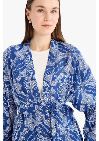 Relax Fit Bisiklet Yaka Desenli Viskon Kimono E7262AX25SM fırsatları