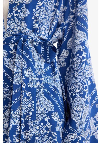 Relax Fit Bisiklet Yaka Desenli Viskon Kimono E7262AX25SM indirimleri