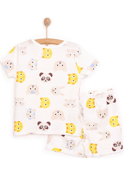 Erkek Bebek Pijama Takımı Hayvan Desenli Bisiklet Yaka Reçme Paça Kısa Kol Beyaz 6 Ay fiyatları