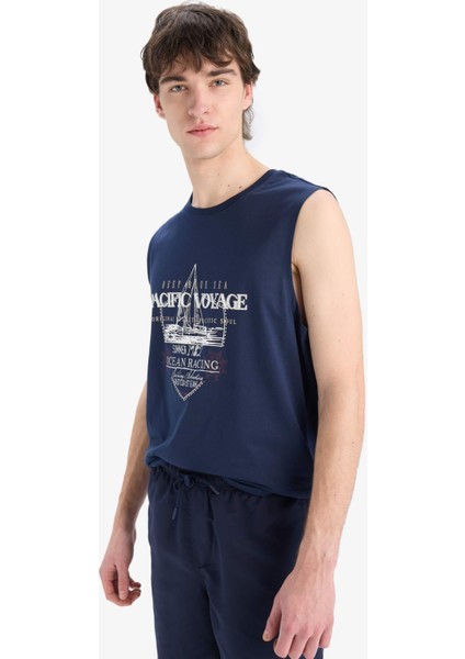%100 Pamuk Regular Fit Baskılı Bisiklet Yaka Atlet E3219AX25HS
