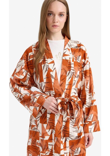 Relax Fit Bisiklet Yaka Desenli Viskon Kimono E7262AX25SM fırsatları