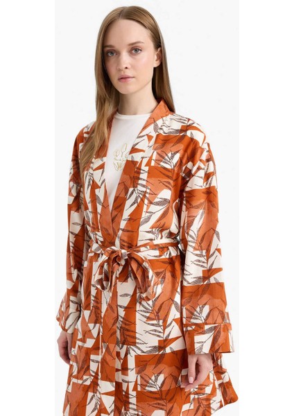 Relax Fit Bisiklet Yaka Desenli Viskon Kimono E7262AX25SM indirimleri