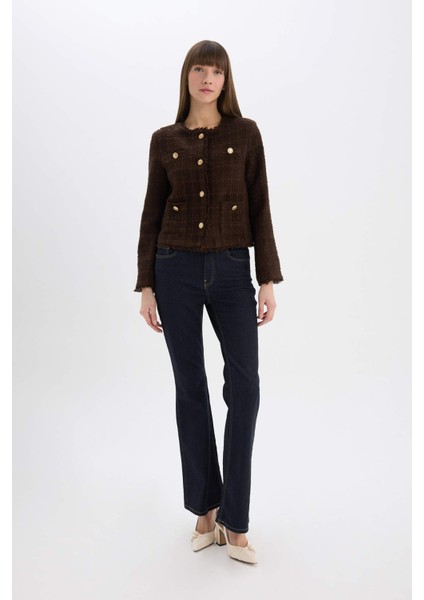 Regular Fit Bisiklet Yaka Tweed Blazer Ceket D8460AX24AU fiyatları