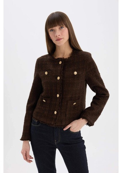 Regular Fit Bisiklet Yaka Tweed Blazer Ceket D8460AX24AU modelleri