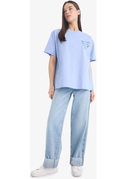 Coool Oversize Geniş Kalıp Bisiklet Yaka Sırt Baskılı Kısa Kollu Tişört F2647AX25SM