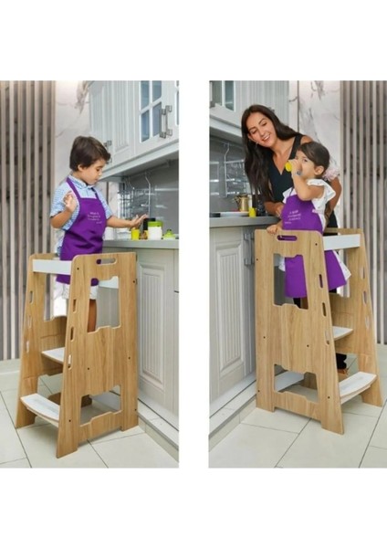 Ahşap Montessori Öğrenme Kulesi / 1-6 Yaş / Naturel