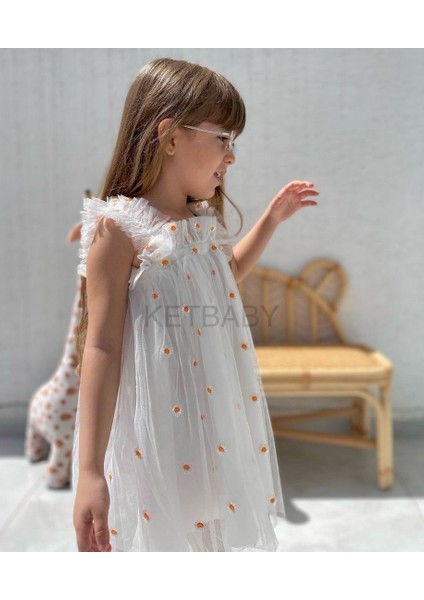 Kız Çocuk Papatya Nakışlı Askılı Elbise Ket Baby HPN001 fiyatları