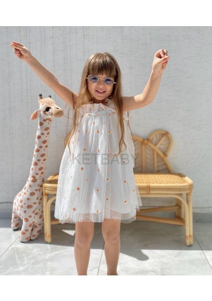 Kız Çocuk Papatya Nakışlı Askılı Elbise Ket Baby HPN001 fırsatları