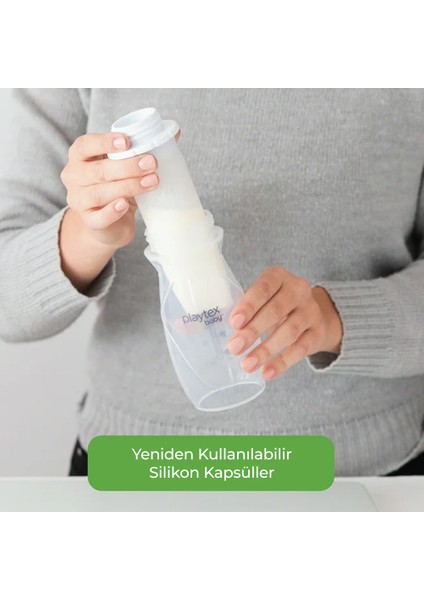 Baby™ Yenidoğan Biberon & Liners® Seti , Anti-Kolik, Orta AKIŞ,236ML 3+Ay (1 Adet Biberon + 5 Adet Liners) ve Silikon Pods® Anne Sütü Saklama Kapları (236ML, 6'lı Paket, 2 Adet Pompa Adaptörü)