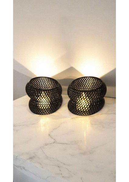 Luxury 2'li Siyah Dekoratif Tealight Mumluk Seti- Tv Ünitesi, Konsol, Vitrin, Masa Üzeri 1 Adet