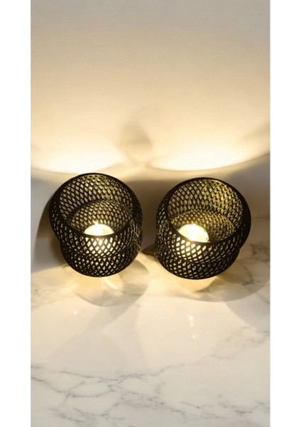 Luxury 2'li Siyah Dekoratif Tealight Mumluk Seti- Tv Ünitesi, Konsol, Vitrin, Masa Üzeri 1 Adet