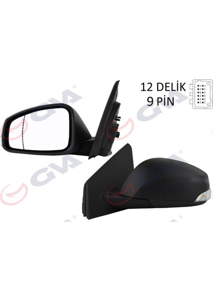 Diş Dikiz Aynasi Sol Megane-Fluence 08 Elektrikli Isitmali Sinyalli Sensörlü Asferik 9 Fiş VM-6138EHSAL Gnzrz