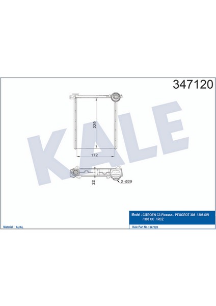 Kalorifer Radyatörü [ Peugeot 308 , Peugeot Rcz , Citroen C3 Picasso 1.4 16V / 1.6 16V 2007- , C3 1.4VTİ 2009- Brazing ] Gnzrz