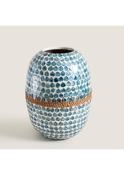 Hanoi Capiz Vazo 39 cm Beyaz/açık Mavi
