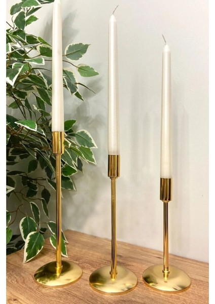 Luxury Ecmir Home Metal 3'lü ( Üçlü ) Düz Ayak Gold Şamdan Mumluk Ev Dekorasyon Paslanmaz 1 Adet