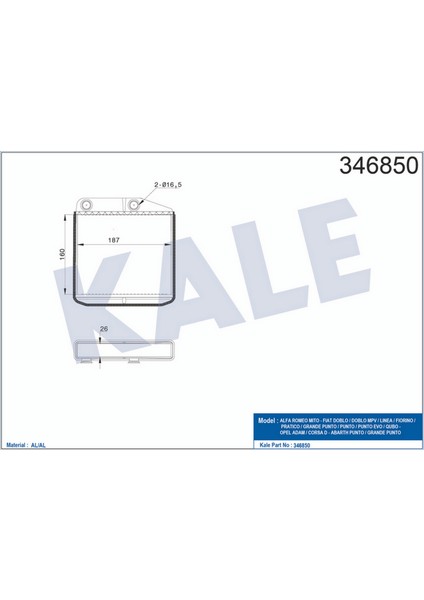 Kalorifer Radyatörü [ Alfa Romeo Mito , Fiat Doblo Iii , Linea , Fiorino , Pratico , Grande Punto , Qubo , Opel Corsa D 1.2 / 1.3 / 1.4 (Kale 0185851AB) Brazing ] Gnzrz