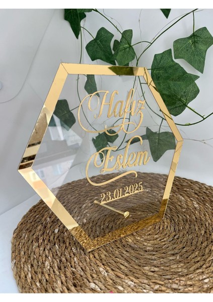 Luxury Hafızlık Masaüstü Pleksi Nişan Düğün Söz Isteme Isimlik Gold 1 Adet
