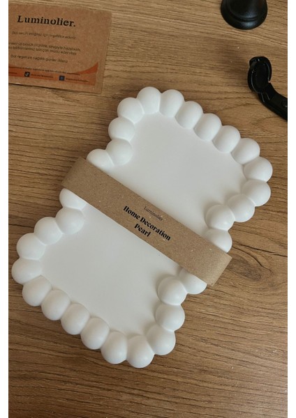 Luxury Pearl Tray Dekoratif Inci Detaylı Tepsi 1 Adet