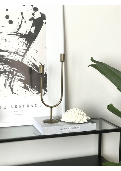 Luxury Metal Şamdan & Mumluk 2 Kollu Dekoratif Eskitme Pirinç Şamdan 1 Adet