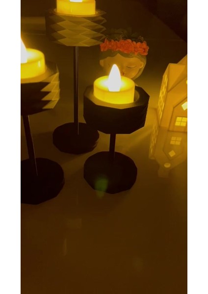 Luxury 3 Lü Şamdan Set Mum LED Birlikte 1 Adet