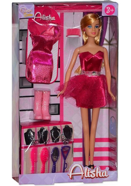 Luxury Oyuncak Bebek Alisha Gece Elbiseli ve Aksesuarlı Gri ve Açık Pembe 1 Adet