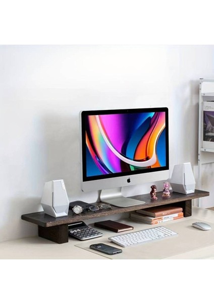 Luxury Masif Doğal Ahşap Monitör Yükseltici Monitor Altlığı Monitör Sehpası (60 cm x 18 Cm) 1 Adet