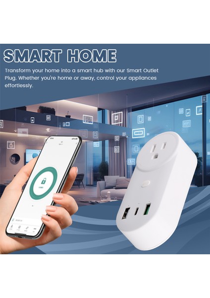 Akıllı Soket Wifi Fişi 16A 2 Delikli Usb+Tip-C Abd Fişi (Yurt Dışından)