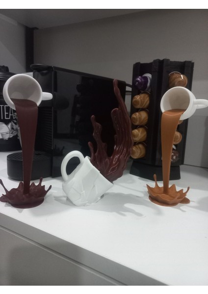 Luxury 3lü Kahve Köşesi 3D Dökülen Kahve Çikolata Biblo Figür 1 Adet