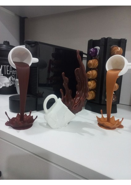 Luxury 3lü Kahve Köşesi 3D Dökülen Kahve Çikolata Biblo Figür 1 Adet