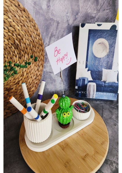 Luxury Dekoratif Sevimli Lucky Kaktüs Notluk ve Kalemlik Seti, 4lü Masaüstü Organizer 1 Adet modelleri