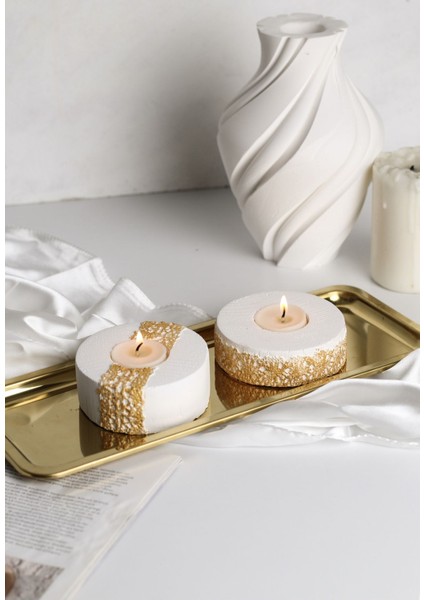 Luxury 2li Gold Dantel Model Detaylı Beton Mumluk 1 Adet