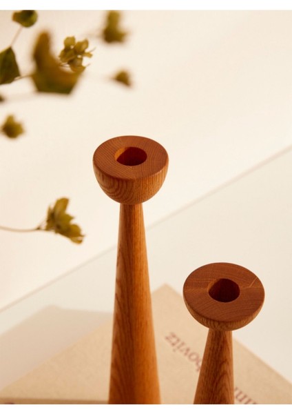 Luxury Açık Ceviz Ahşap Şamdan Seti - 20CM & 25CM Dekoratif Mumluk, Rustik Şamdan, El Yapımı Ahşap Dekor 1 Adet
