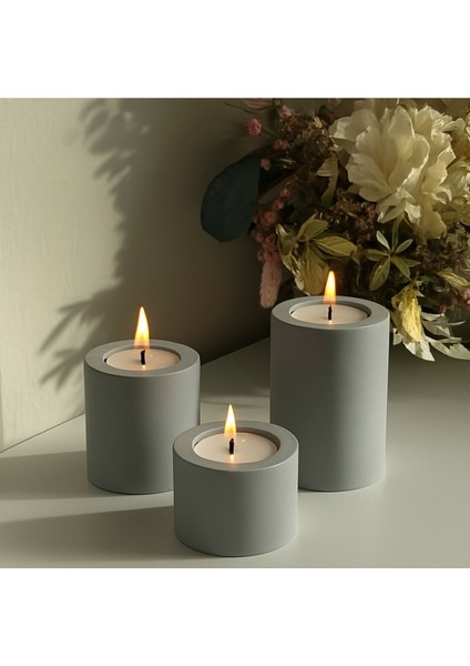 Luxury Üçlü Silindir Tealight Mumluk Seti 1 Adet