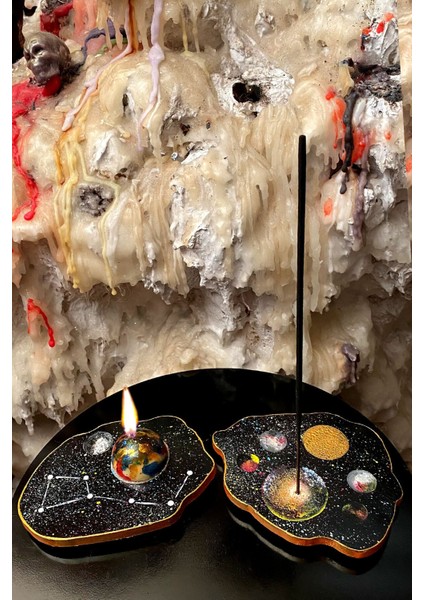 Luxury Dekoratif Hediyelik Astroloji Ay Dönümü ve Yıldızlar Serisi 2'li Tütsülük Mumluk Seti 1 Adet