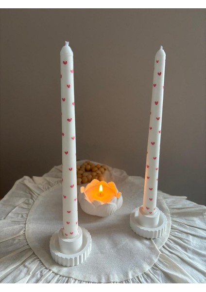 Luxury Dekoratif 2'li Pembe Kalpli Şamdan Mum ve Şamdanlık , Doğal Soya Mum , Amber Kokuluı 1 Adet