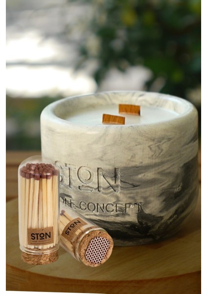 Luxury Marble Glow Kibritli Set – Siyah Beyaz Beton Mum 1 Adet modelleri