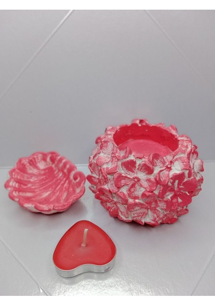 Luxury 3 Parça El Yapımı Taş Tozu Pembe Mumluk Alçı 1 Adet