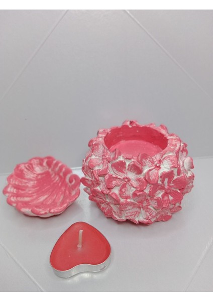 Luxury 3 Parça El Yapımı Taş Tozu Pembe Mumluk Alçı 1 Adet