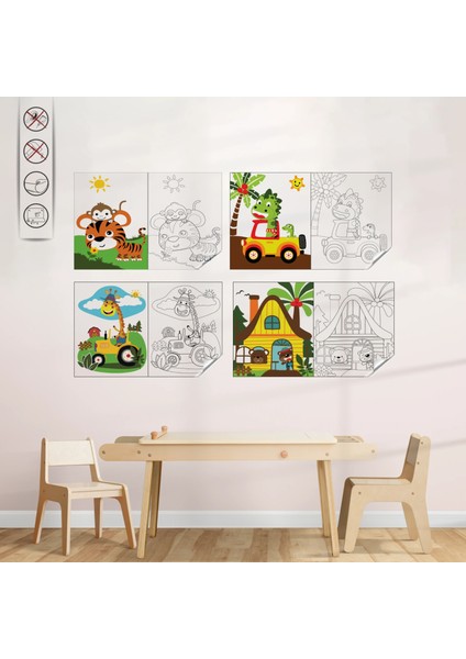 Statik Kağıt Hayvanlı Boyama Çalışma (Set) 100 cm x 150 cm Nrmsa
