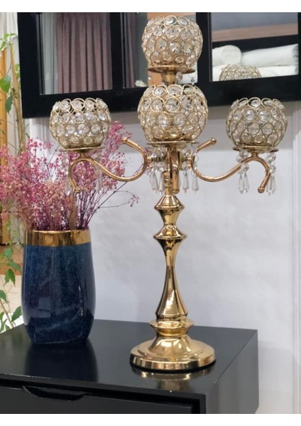 Luxury Gold Kristal Taşlı 5 Li Şamdan Takımı ( Şamdan+Vazo+Tekli Şamdan) 1 Adet fiyatları