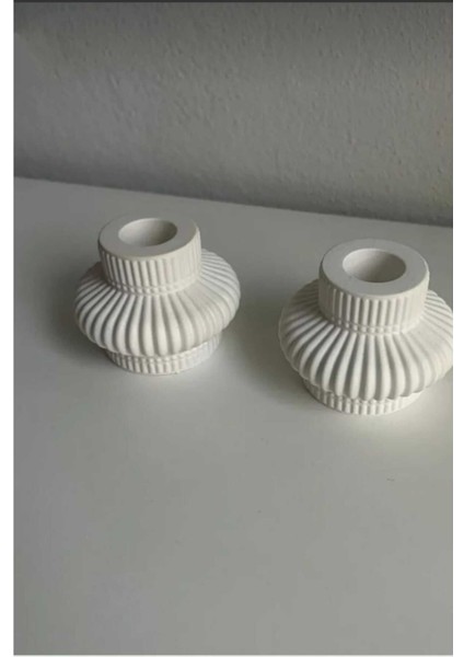 Luxury Dekoratif Çizgili Şamdan Mumluk 2'li Set 1 Adet