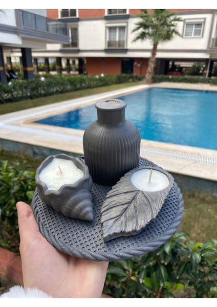 Luxury 3’lü Beton Tabaklı Mumluk Dekoratif Set Kokulu Mum 1 Adet fiyatları