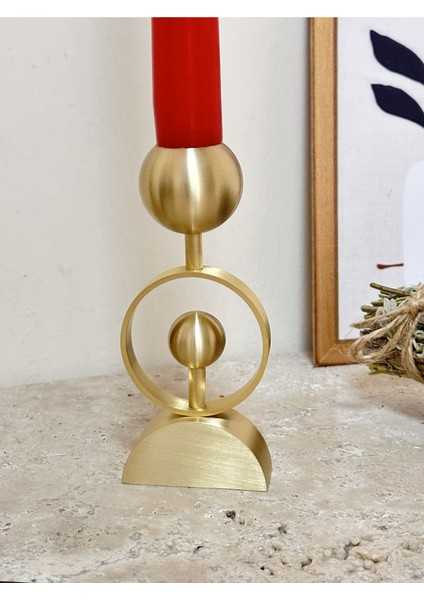 Luxury Pirinç El Yapımı Tekli Yarım Top Pirinç Şamdan 1 Adet